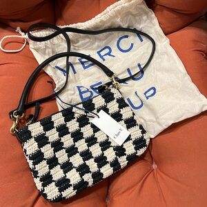 Clare V Petit Moyen Black and Cream Crochet Checker